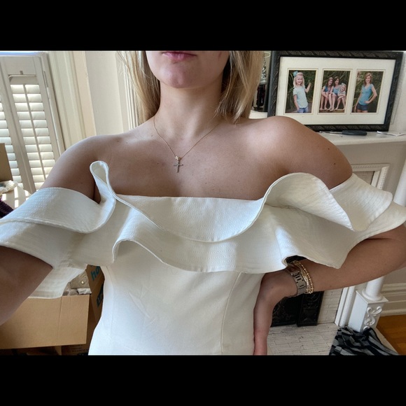 C/MEO Collective white romper with ruffles. Off the shoulder - Picture 2 of 3